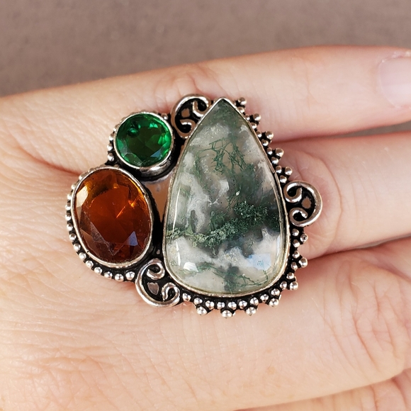 New Huge Moss Agate and Citrine 925 Silver Ring. - Picture 12 of 16